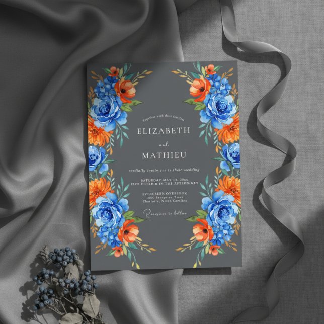 Charcoal Vivid Botanical Wedding Invitation (Creator Uploaded)