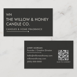 Charcoal Warm Ivory Minimal QR Brand Identity Business Card