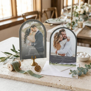 Charcoal Watercolor Mountain Arch Photo Minimali Invitation