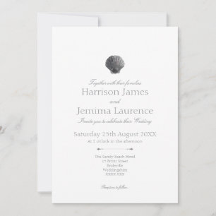Charcoal Watercolour Sea Shell Wedding Invitation