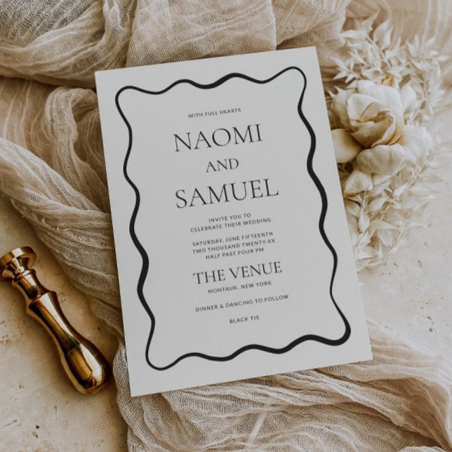 Charcoal Wavy Border Wedding Invitation (Creator Uploaded)