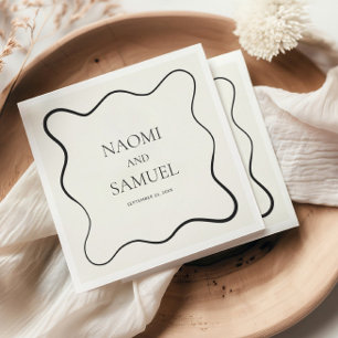 Charcoal Wavy Border Wedding Paper Napkin