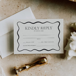 Charcoal Wavy Border Wedding RSVP Card
