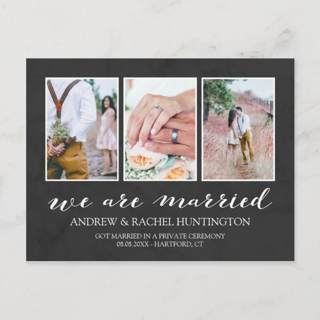Charcoal Wedding Announcement Photo Collage (Front)