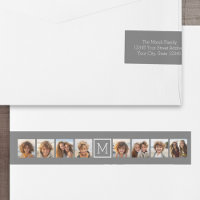 Charcoal White 8 Photo Collage Custom Monogram