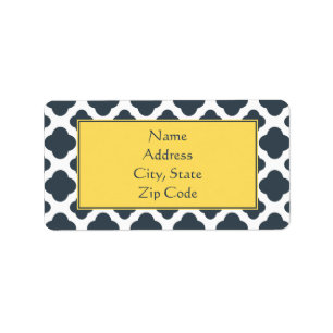 Charcoal, White and Yellow Quatrefoil Pattern Label