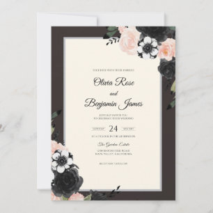 Charcoal White Anemone Wedding Invitation