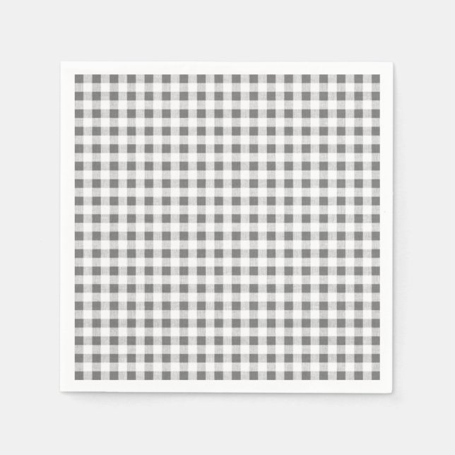 Charcoal White Gingham Pattern Napkin (Front)