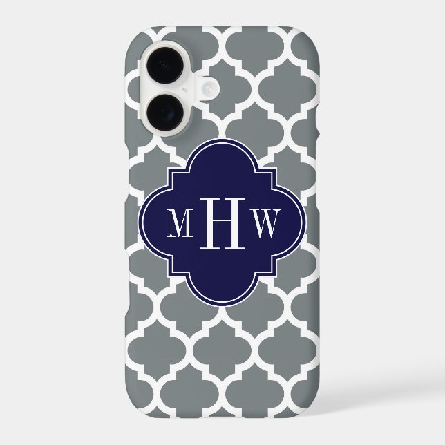 Charcoal White Moroccan #5 Navy 3 Initial Monogram (Back)