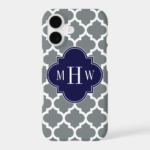 Charcoal White Moroccan #5 Navy 3 Initial Monogram