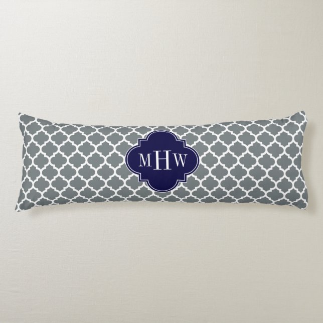 Charcoal White Moroccan #5 Navy 3 Initial Monogram Body Cushion (Front)
