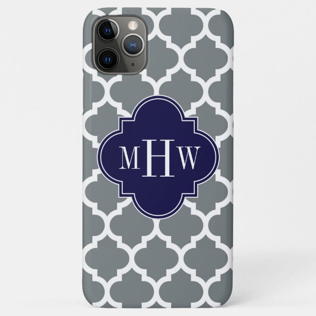 Charcoal White Moroccan #5 Navy 3 Initial Monogram Case-Mate iPhone Case (Back)