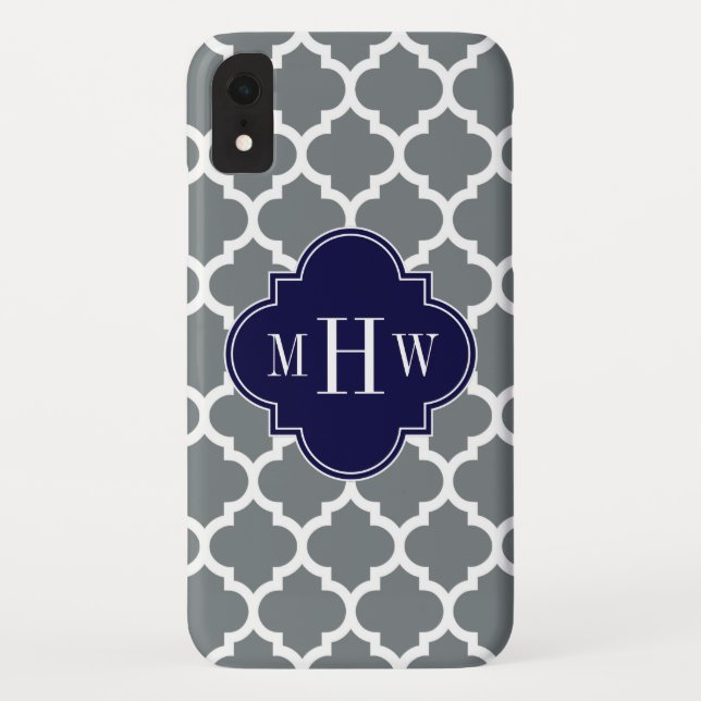 Charcoal White Moroccan #5 Navy 3 Initial Monogram Case-Mate iPhone Case (Back)