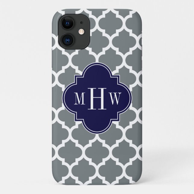 Charcoal White Moroccan #5 Navy 3 Initial Monogram Case-Mate iPhone Case (Back)