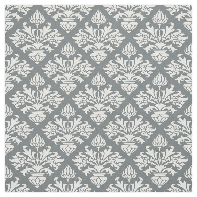 Charcoal, White Pattern Damask #3 Size6 Fabric (Swatch)