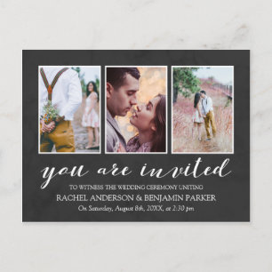 Charcoal & White Photo Collage Wedding Invitation Postcard