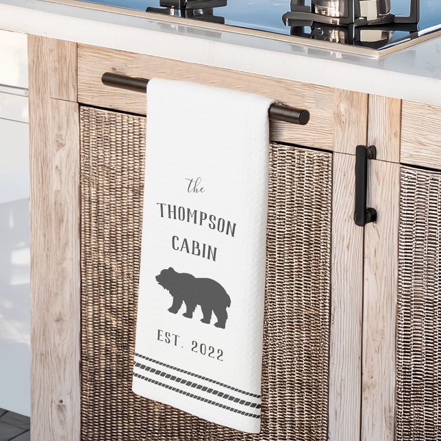 Charcoal & White Rustic Bear Personalised Tea Towel (Creator Uploaded)