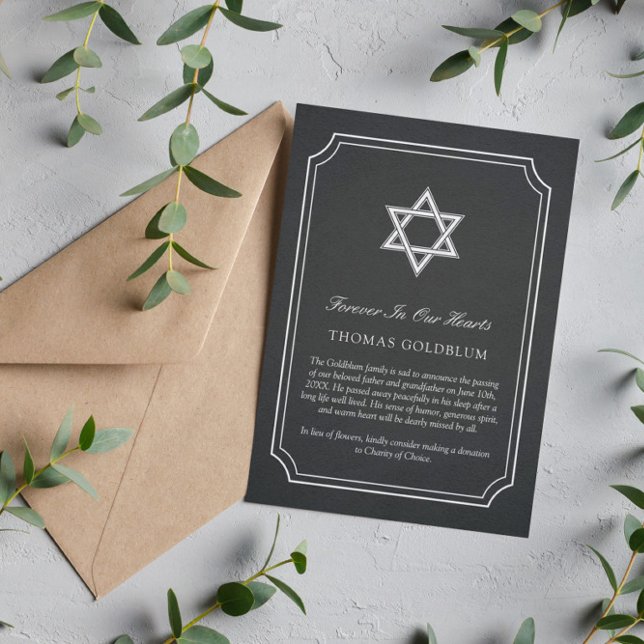 Charcoal White Star of David Memorial Announcement (Creator Uploaded)