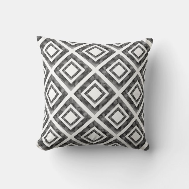 Charcoal White Watercolor Diamond Geometric Cushion (Front)