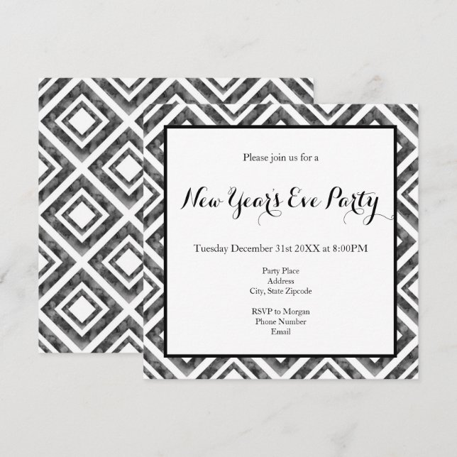 Charcoal White Watercolor Diamond Geometric Invitation (Front/Back)