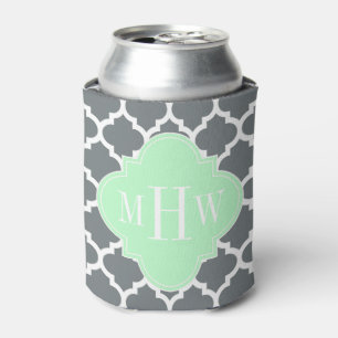 Charcoal, Wht Moroccan #5 Mint 3 Initial Monogram Can Cooler