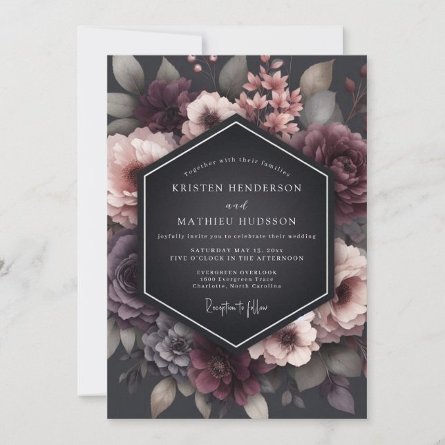 Charcoal Wistful Blossom Wedding Invitation (Front)