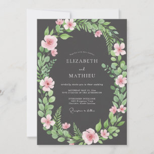 Charcoal Wreath Wedding Invitation