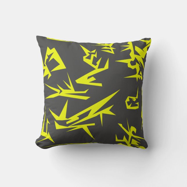 Charcoal Yellow Abstract Art Cushion Pillow (Front)