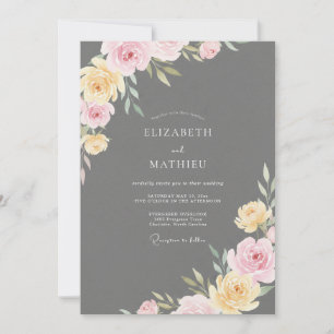Charcoal Yellow Blush Painted Wedding Invitation
