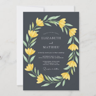 Charcoal Yellow Botanical Flourish Wedding Invitation