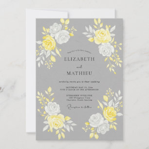 Charcoal Yellow Rose Wedding Invitation