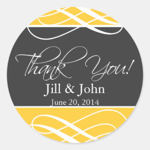 Charcoal Yellow Thank You Favour Labels Wedding