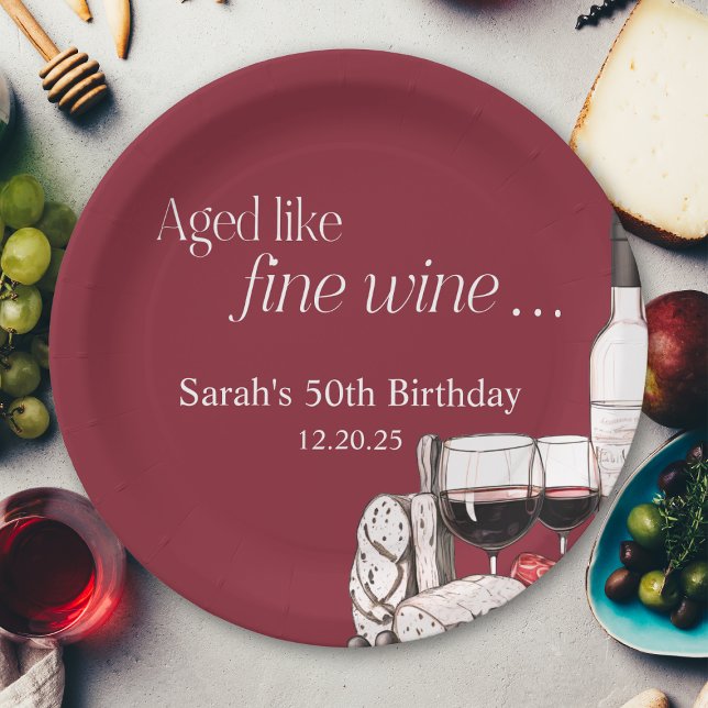 Charcuterie and Red Wine 50th Birthday Paper Plate (Creator Uploaded)
