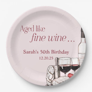 Charcuterie and Wine 50th Birthday Blush Paper Plate