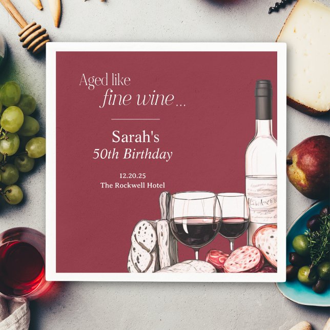 Charcuterie and Wine Party Picnic 50th Birthday Napkin (Creator Uploaded)
