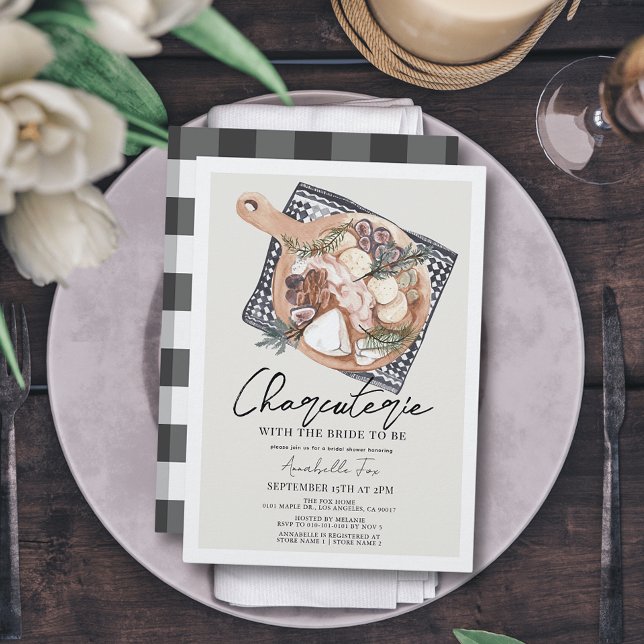 Charcuterie Board Black Gingham Bridal Shower Invitation (Creator Uploaded)