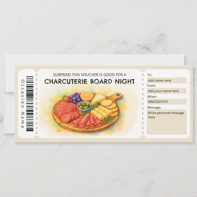 Charcuterie Board Night Gift Certificate Invitation (Front)