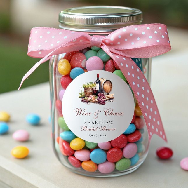 Charcuterie Board Wine & Cheese Bridal Shower Classic Round Sticker (Creator Uploaded)