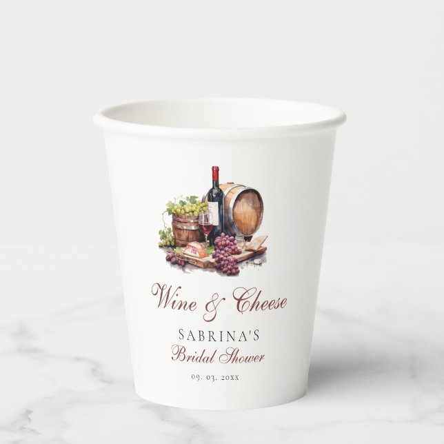 Charcuterie Board Wine & Cheese Bridal Shower Paper Cups (Front)