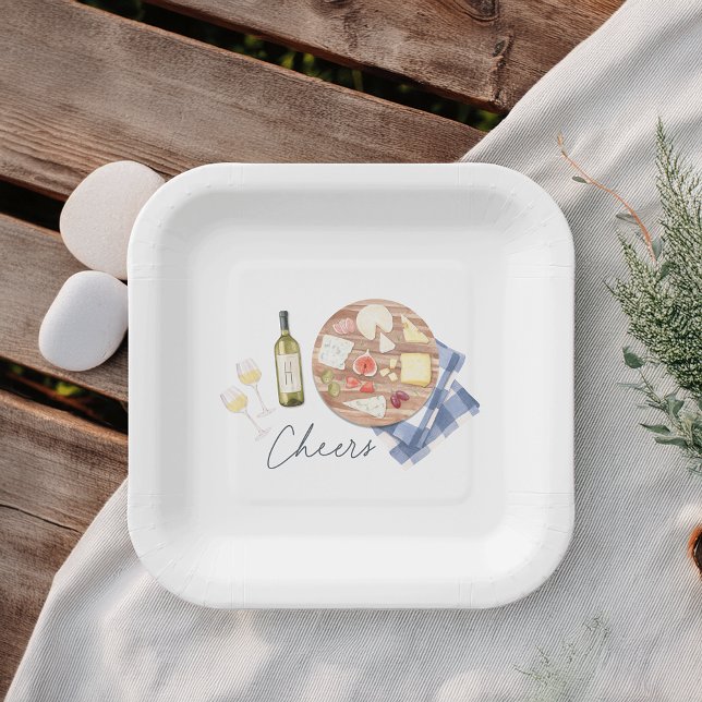 Charcuterie Board Wine & Cheese Cheers Monogram Paper Plate (Creator Uploaded)