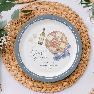 Charcuterie Board Wine & Cheese Cheers to Love Paper Plate