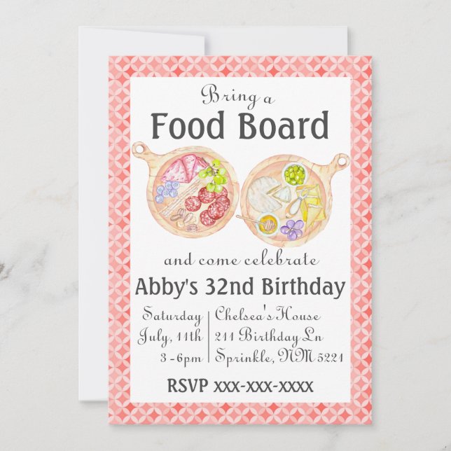Charcuterie Food Board Birthday Invitation Pink (Front)