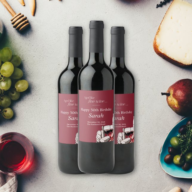 Charcuterie & Wine 50th Birthday Party Wine Label (Creator Uploaded)
