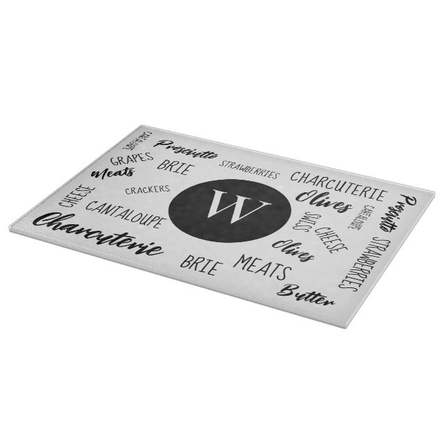 Charcuterie Words Typography Monogram Cutting Board (Corner)