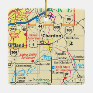 Chardon Ohio Vintage Map Ceramic Ornament