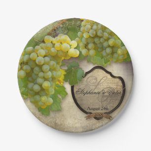 Chardonnay Grapes Vineyard Sign Vintage Wedding Paper Plate