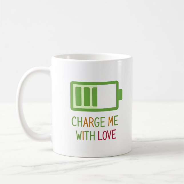 Charge Me with Love Battery Icon for Couples Coffee Mug (Left)