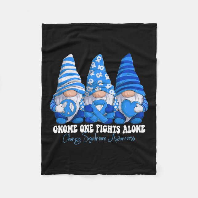 Charge Syndrome Awareness Month Blue Ribbon Gnomie Fleece Blanket (Front)