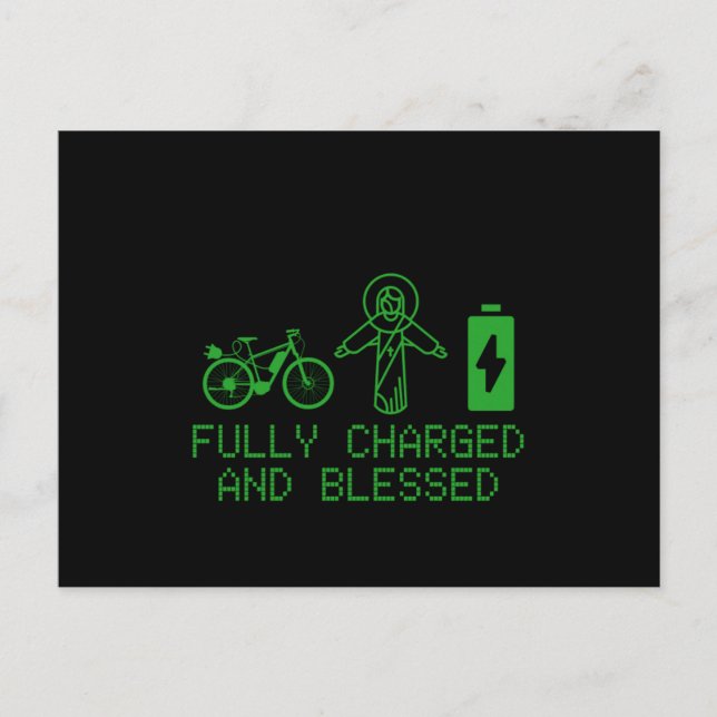 Charged And Blessed EBike Electric Bicycle Biking  Postcard (Front)