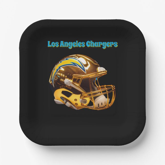 Chargers Custom Golden Chrome Helmets Paper Plate (Front)